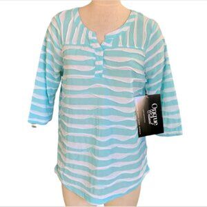 Onque Casual Top "Aqua Surf" & White Sz XL Style 4631104-1  Item #1M